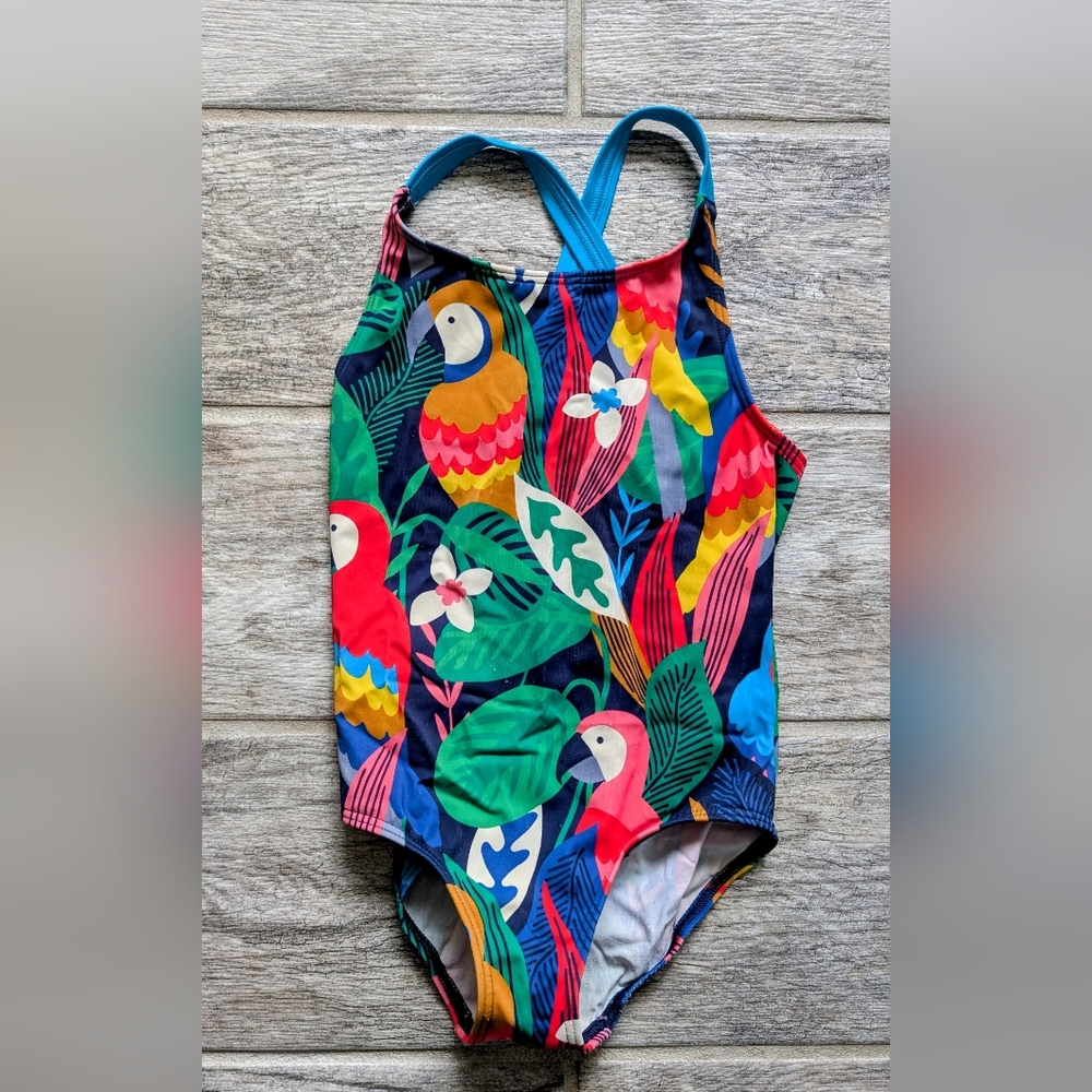 Mini Boden 4-5 GUC Multicolor Parrot Print Kids Swim One Piece